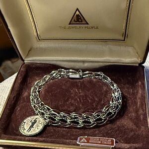 Silver overlay Chain Bracelet with sterling Coin Charm